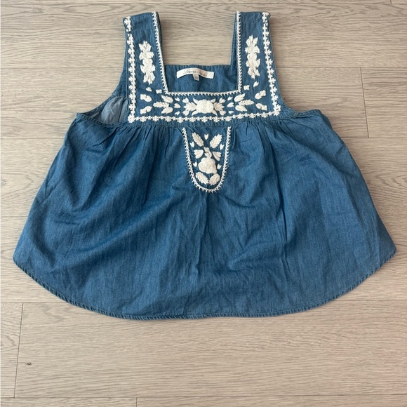 Lovers + Friends Revolve Dream Catcher Top Blue Lagoon Sz L chambray boho beach - Picture 2 of 6